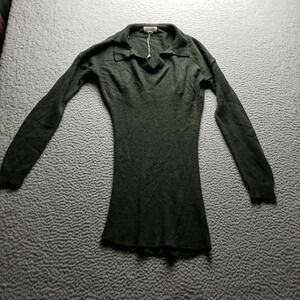 No Comment Sweater Womens Small Green Collared Long Sleeve Knit Slim Pullover
